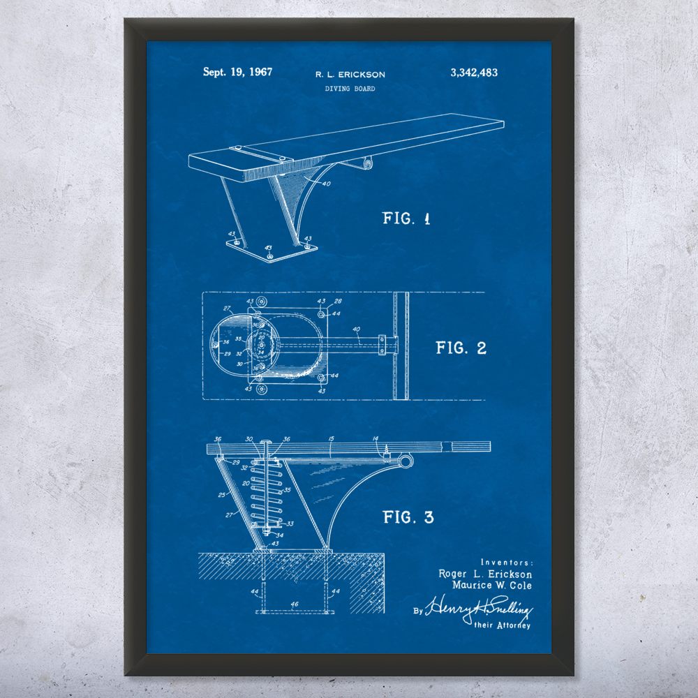 Diving Board Patent Wall Art Poster, Canvas or Framed Swimming Gifts Sports Art - Picture 11 of 15