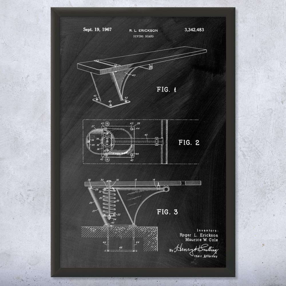 Diving Board Patent Wall Art Poster, Canvas or Framed Swimming Gifts Sports Art - Picture 10 of 15