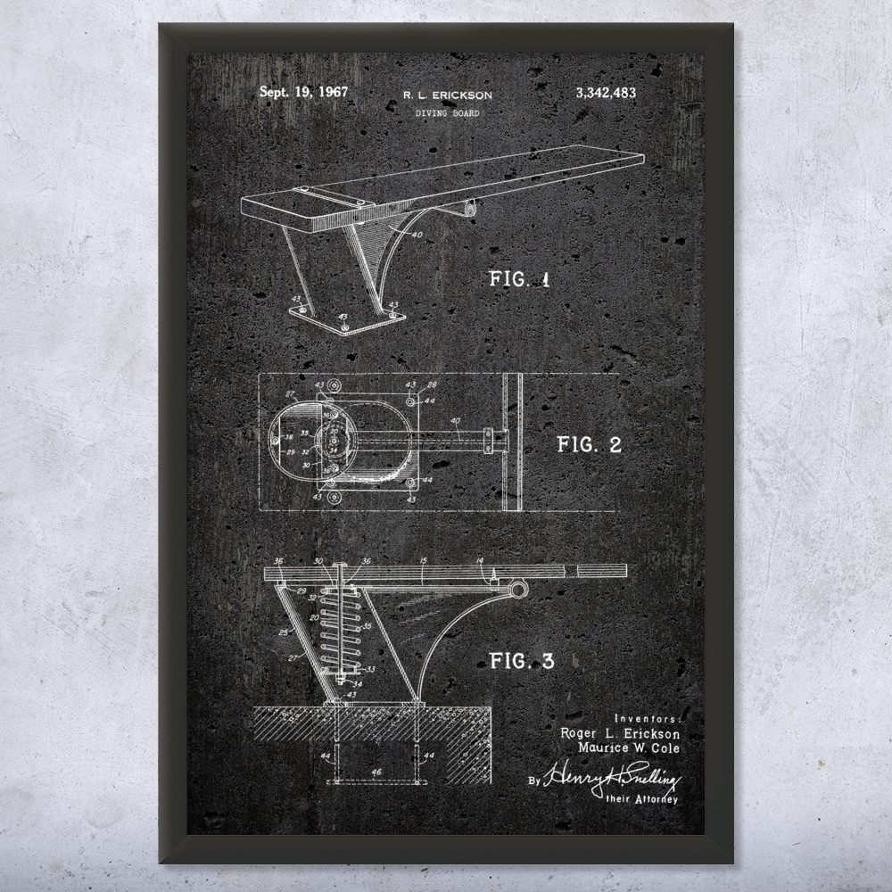 Diving Board Patent Wall Art Poster, Canvas or Framed Swimming Gifts Sports Art - Picture 12 of 15
