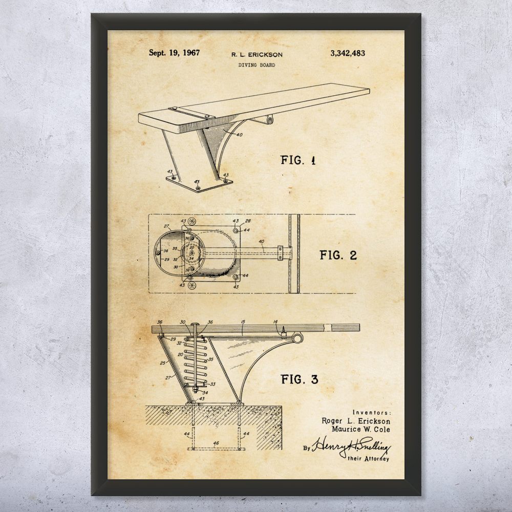 Diving Board Patent Wall Art Poster, Canvas or Framed Swimming Gifts Sports Art - Picture 8 of 15