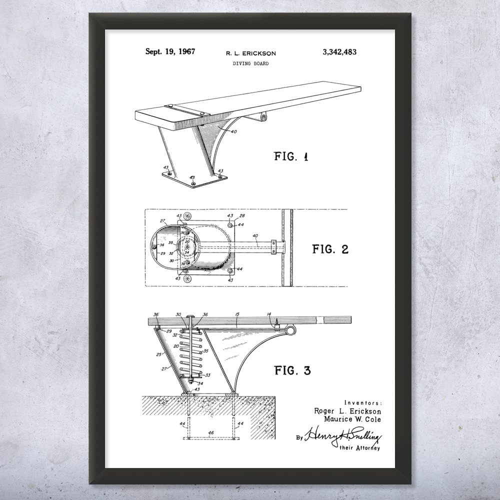 Diving Board Patent Wall Art Poster, Canvas or Framed Swimming Gifts Sports Art - Picture 14 of 15