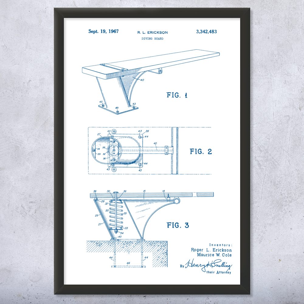 Diving Board Patent Wall Art Poster, Canvas or Framed Swimming Gifts Sports Art - Picture 15 of 15