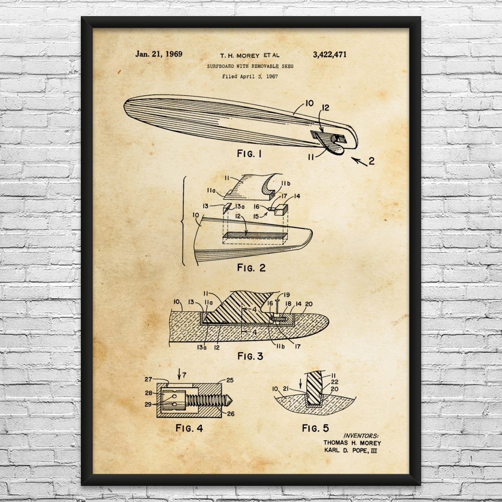 Surf Board Patent Wall Art: Surfing Art, Gifts For Surfers, Beach House Decor