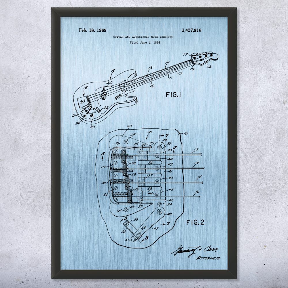 1969 Bass Guitar Patent Wall Art: Gifts For Men, Guitar Art