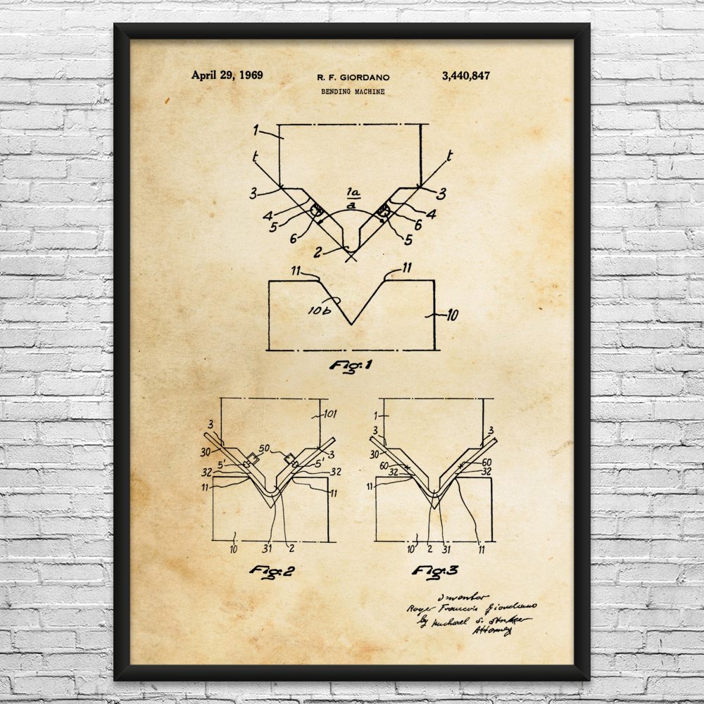 Sheet Metal Bending Patent Wall Art: Metal Working, Industrial Decor