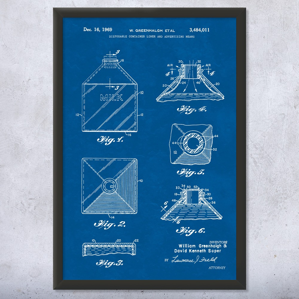 Milk Jug Patent Wall Art Poster, Canvas or Framed Milk Decor Culinary Gifts - Picture 11 of 15