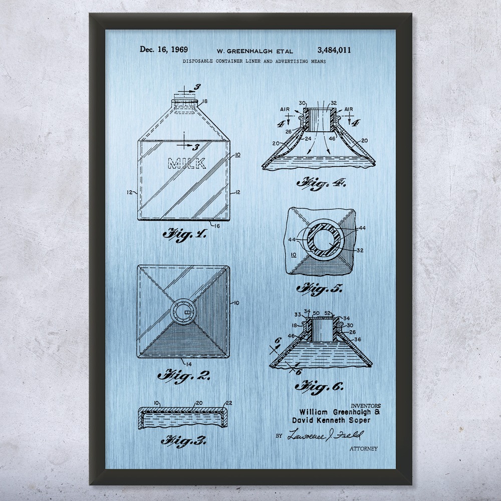 Milk Jug Patent Wall Art Poster, Canvas or Framed Milk Decor Culinary Gifts - Picture 13 of 15