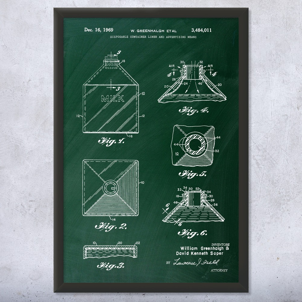 Milk Jug Patent Wall Art Poster, Canvas or Framed Milk Decor Culinary Gifts - Picture 9 of 15