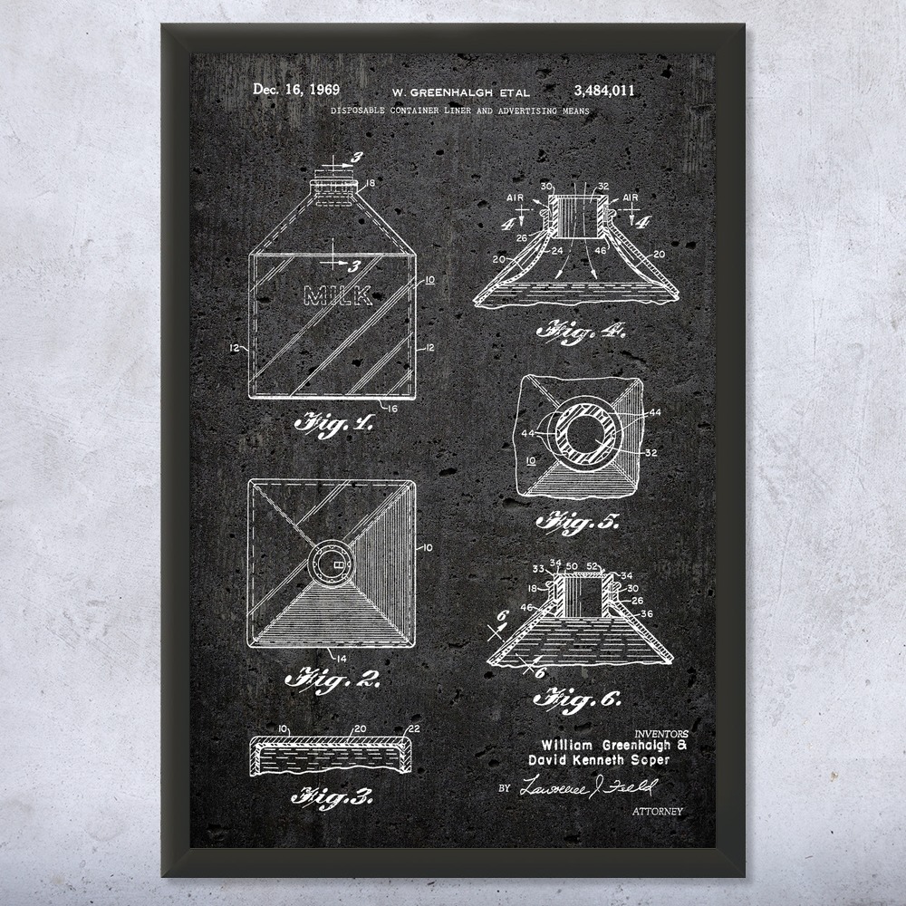 Milk Jug Patent Wall Art Poster, Canvas or Framed Milk Decor Culinary Gifts - Picture 12 of 15