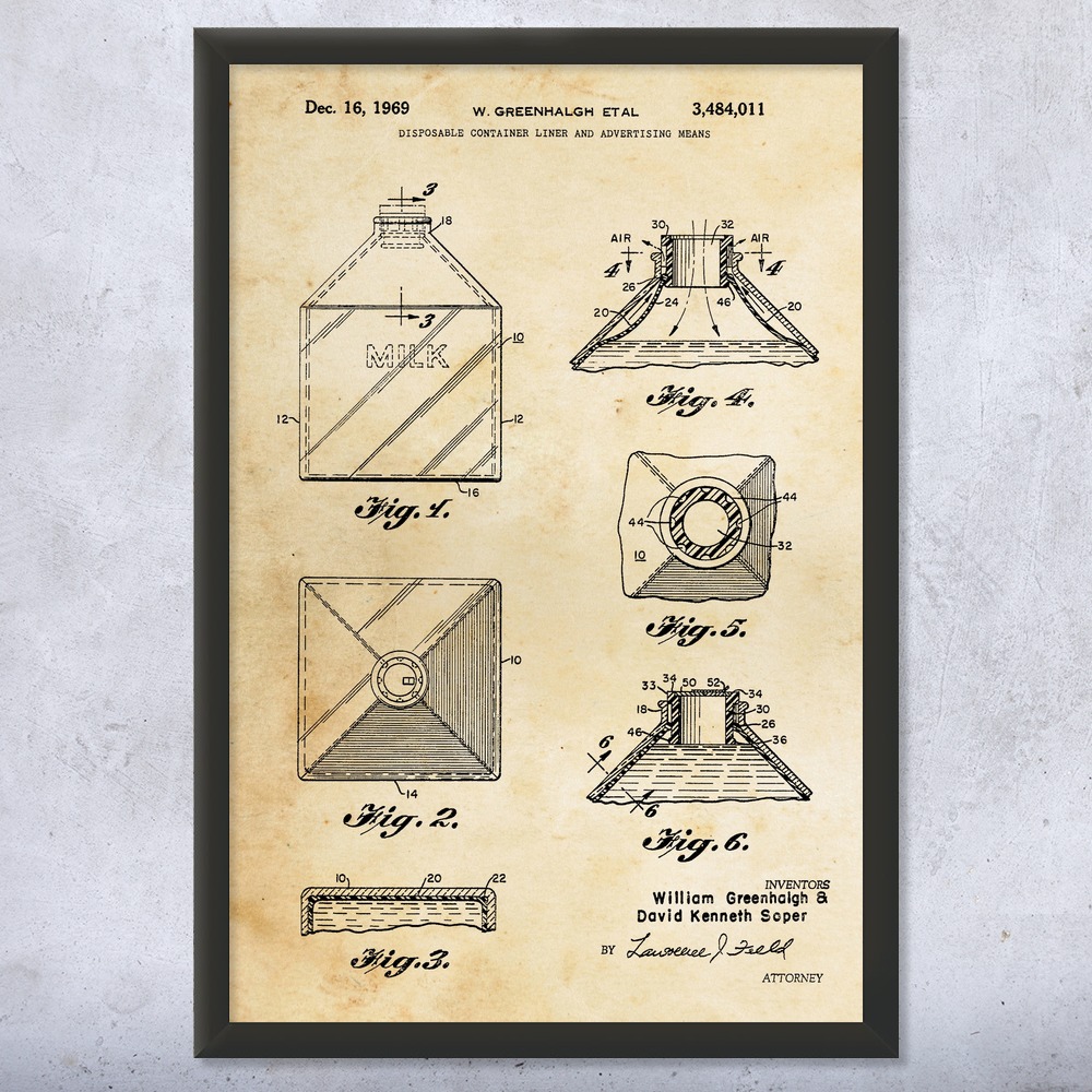 Milk Jug Patent Wall Art Poster, Canvas or Framed Milk Decor Culinary Gifts - Picture 8 of 15