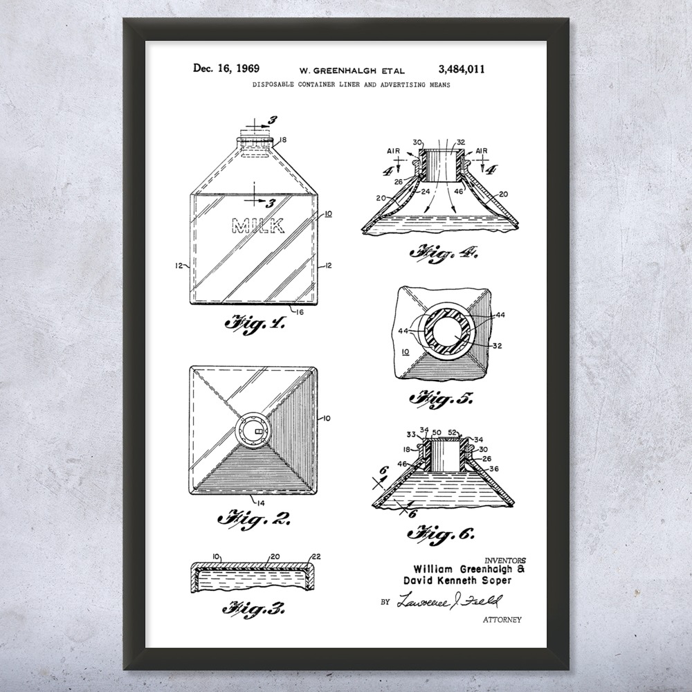Milk Jug Patent Wall Art Poster, Canvas or Framed Milk Decor Culinary Gifts - Picture 14 of 15