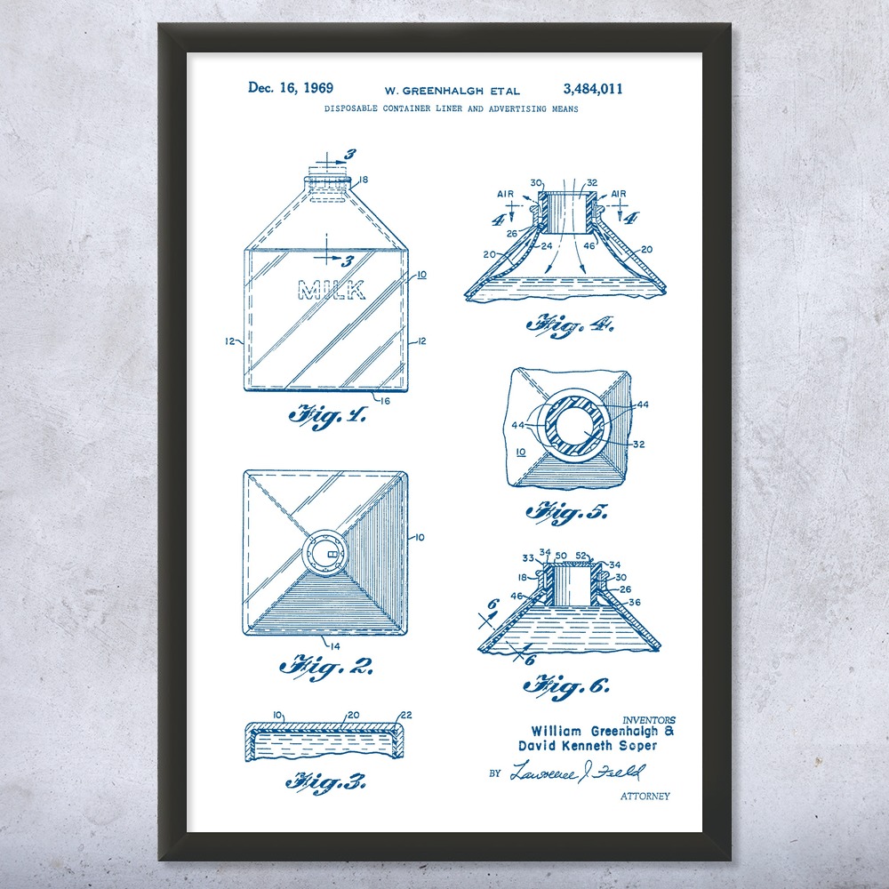 Milk Jug Patent Wall Art Poster, Canvas or Framed Milk Decor Culinary Gifts - Picture 15 of 15