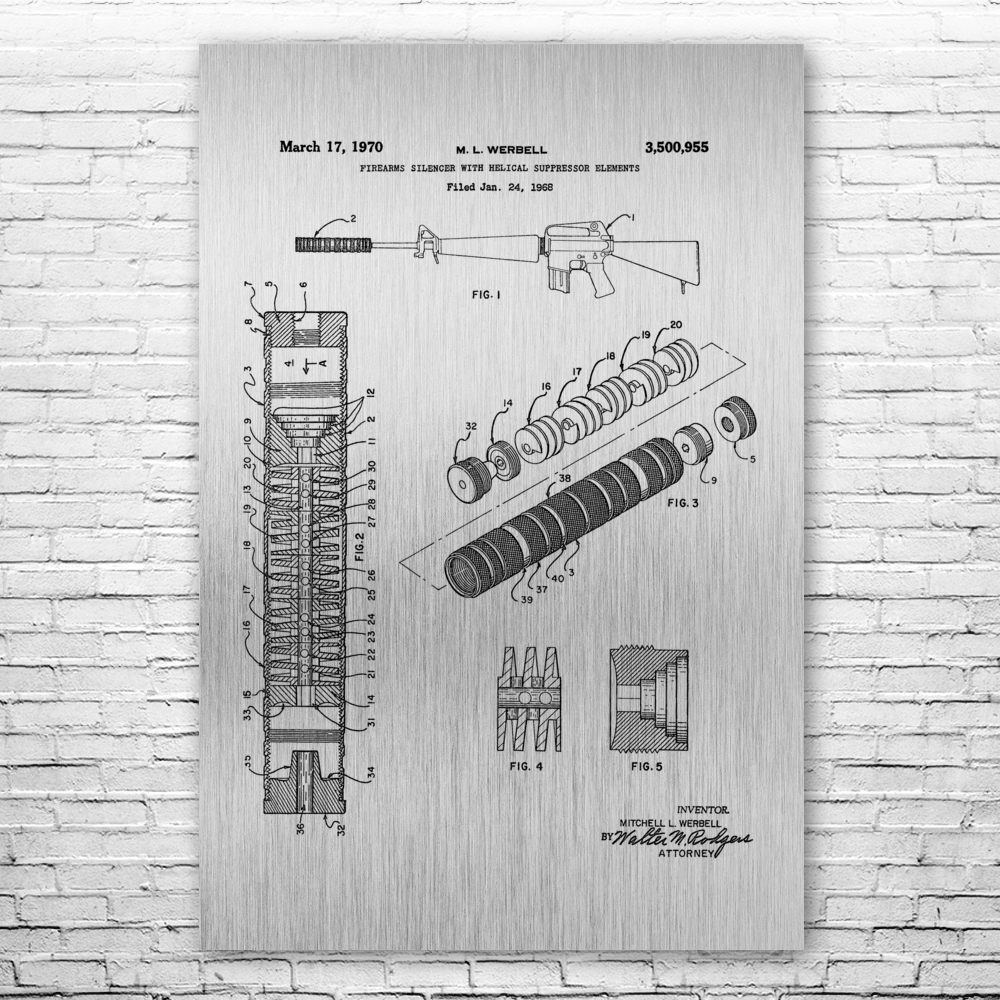 Rifle Silencer Patent Print M16 Rifle Silencer Blueprint Soldier Gift | eBay