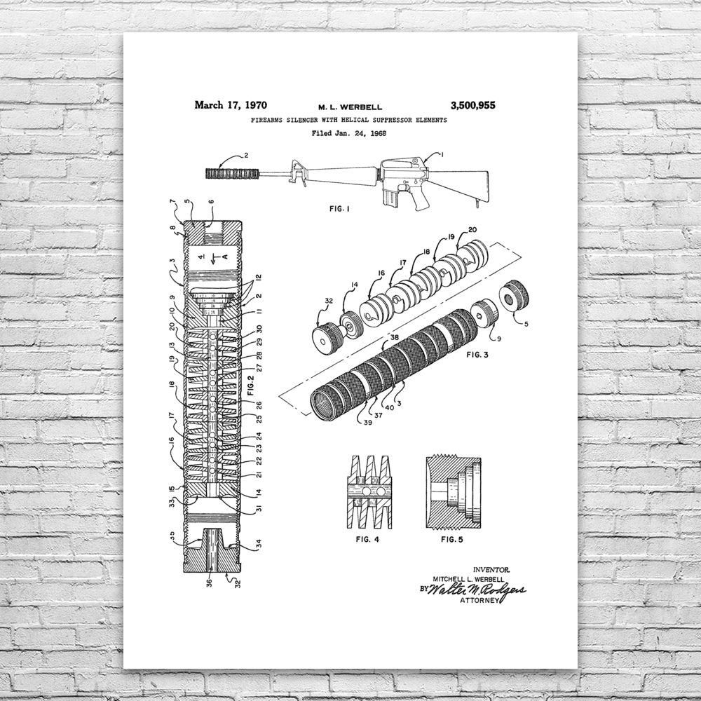 Rifle Silencer Patent Print M16 Rifle Silencer Blueprint Soldier Gift | eBay