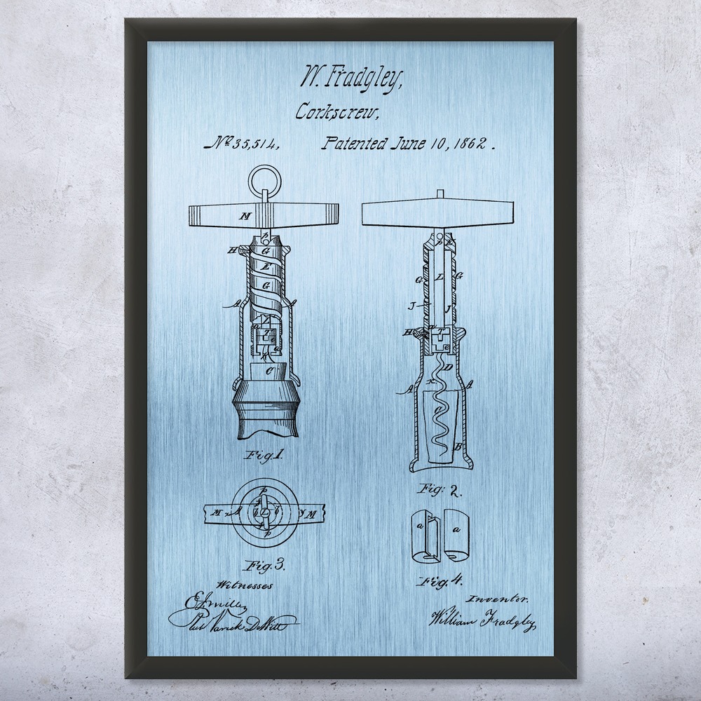 Corkscrew Patent Wall Art Poster, Canvas or Framed Wine Bar Decor Restaurant Art - Picture 13 of 15