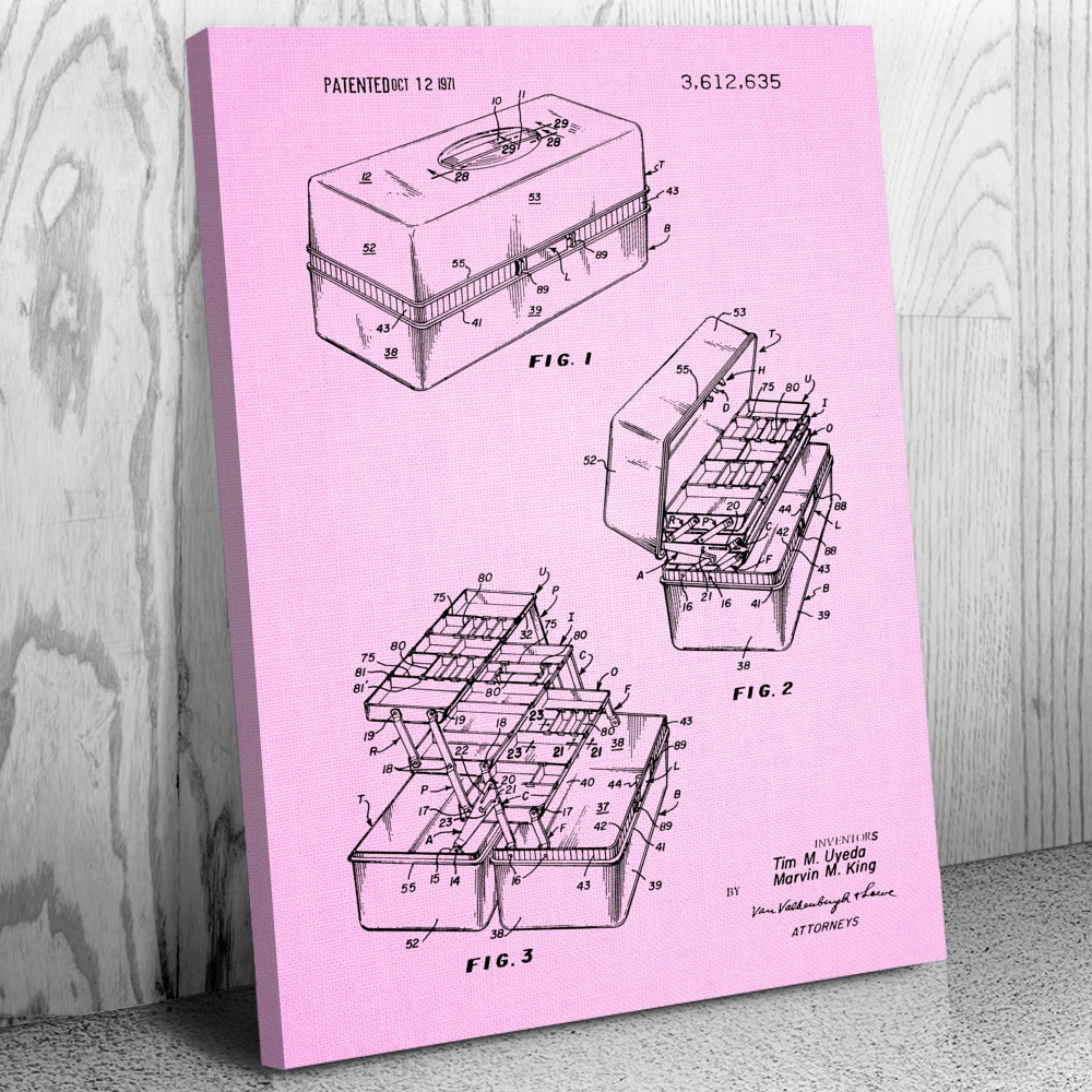 Tackle Box Patent Canvas Print Fishing Decor Fishing Gifts Farmhouse Decor