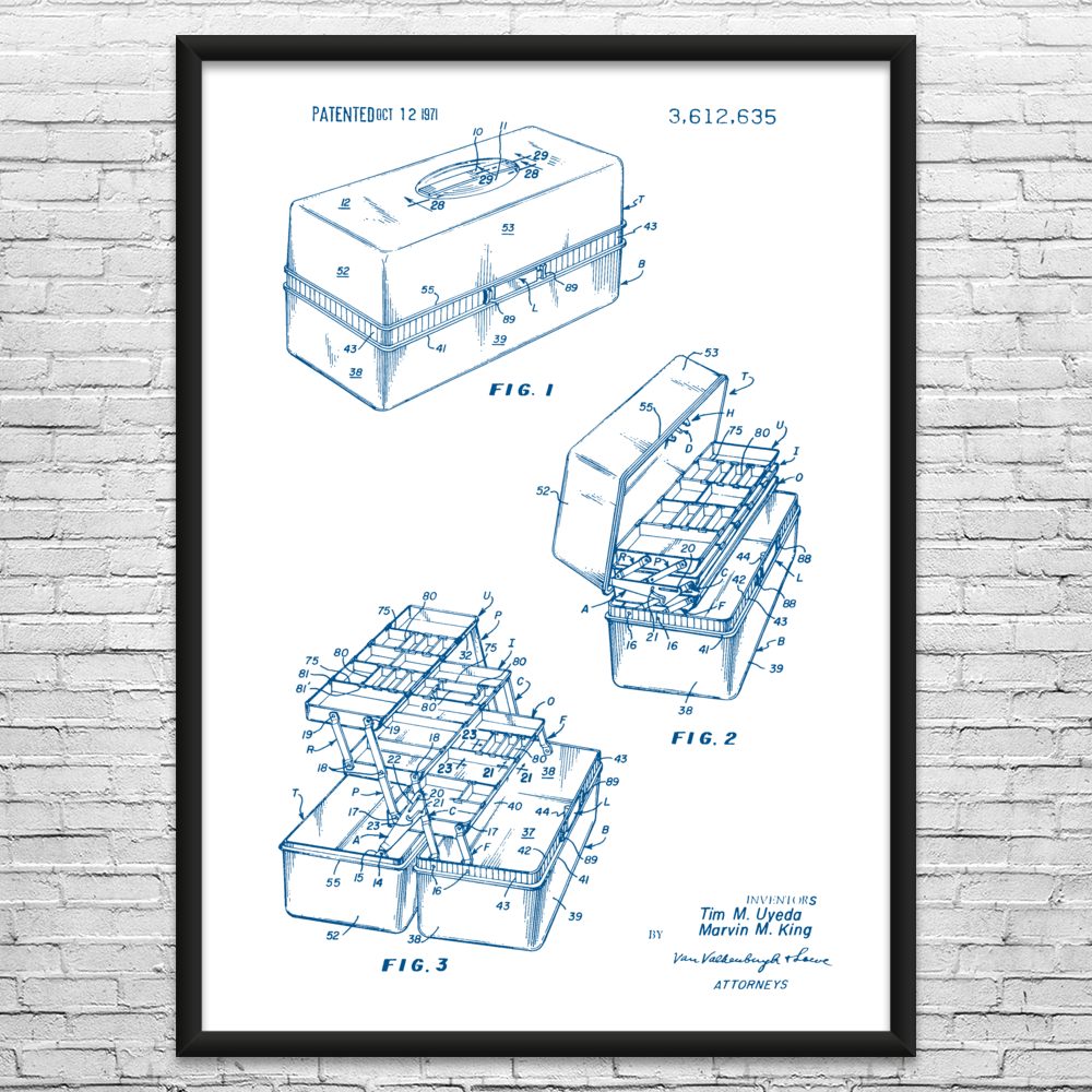 Tackle Box Patent Framed Print Fishing Gifts Farmhouse Decor Fishing Wall Art