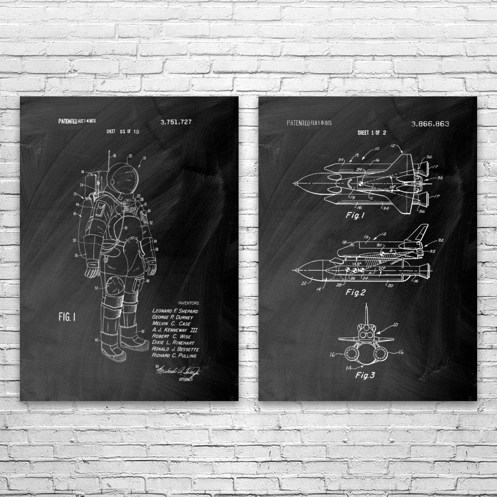 NASA Space Patent Wall Art Set of 2 Poster, Canvas or Framed NASA Gift