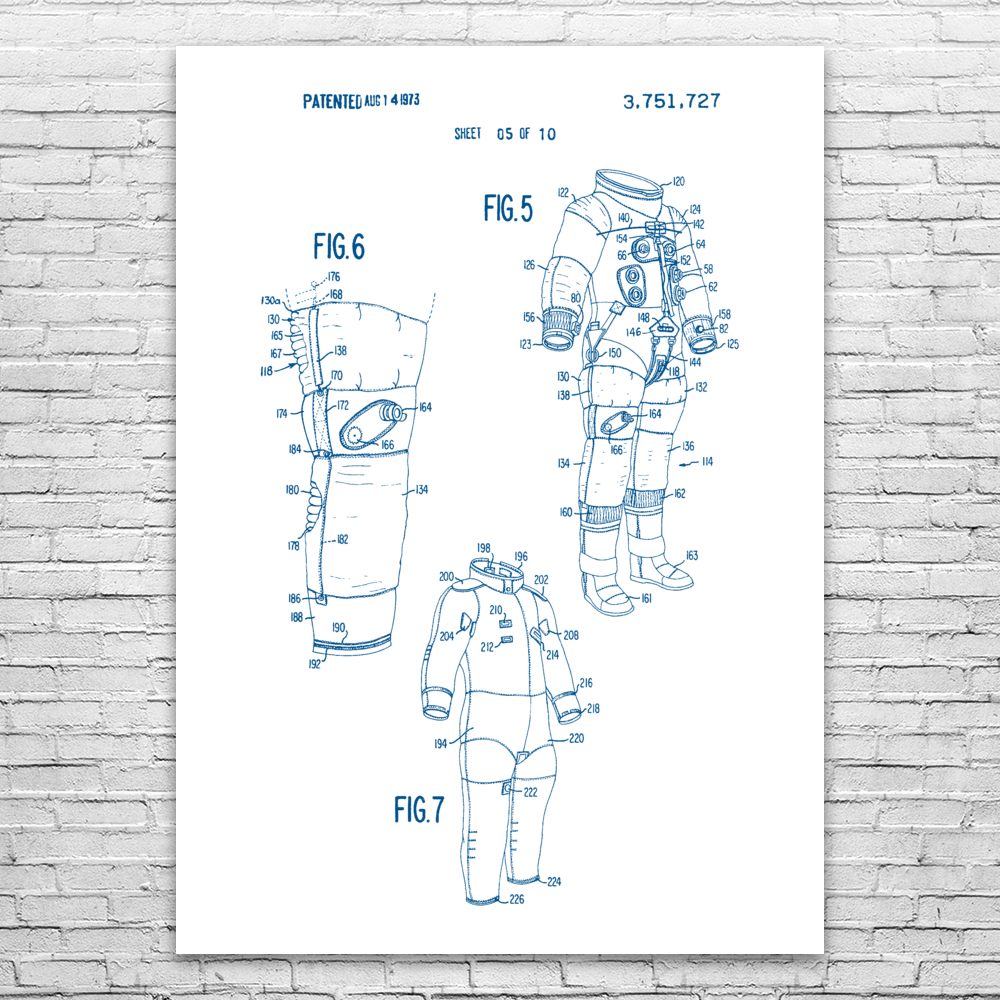 Space Suit Lining Patent Print NASA Apollo Travel Technology Astronaut Engineer