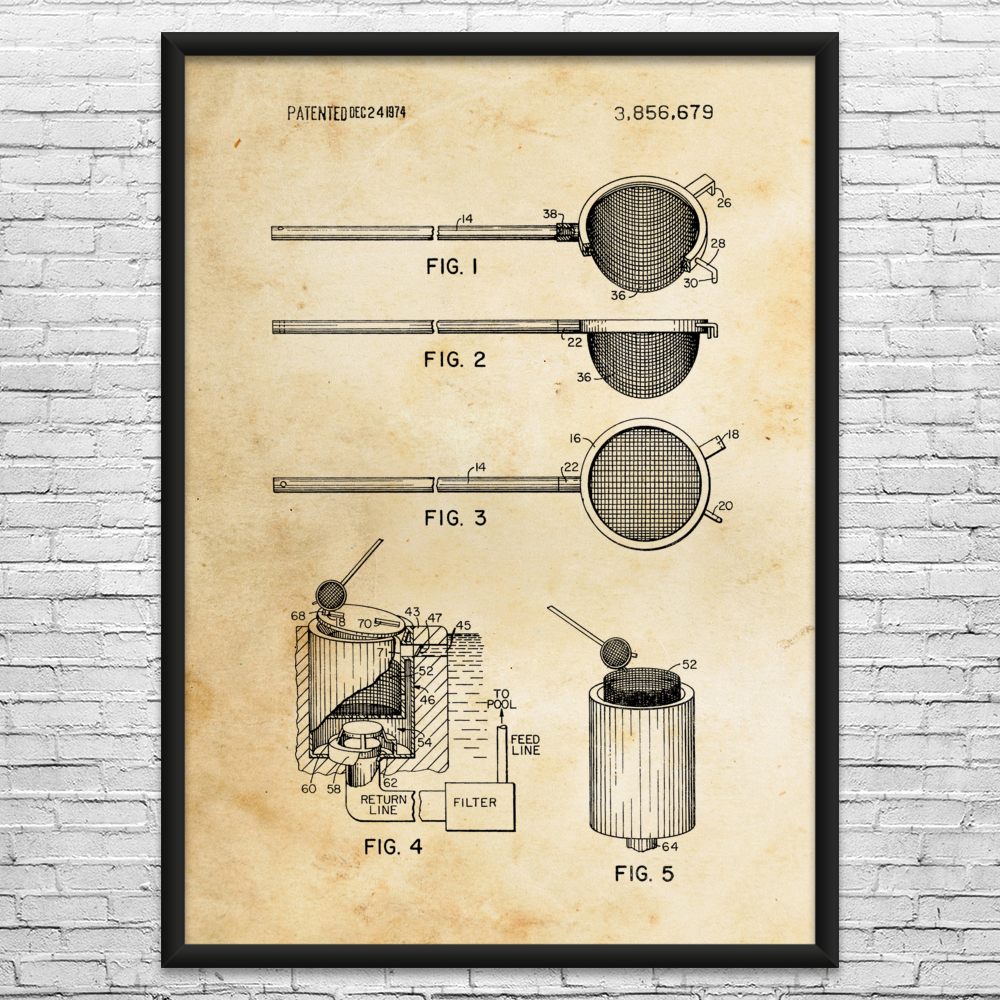 Pool Skimmer Patent Wall Art: Pool Cleaner Gift, Pool Store Art, Home Builder