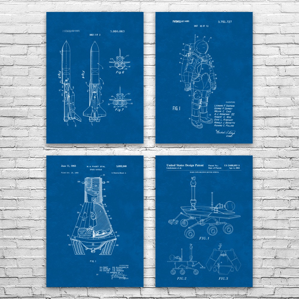 NASA Space Patent Wall Art Set of 4 Poster, Canvas or Framed Astronaut Gift - Picture 8 of 12