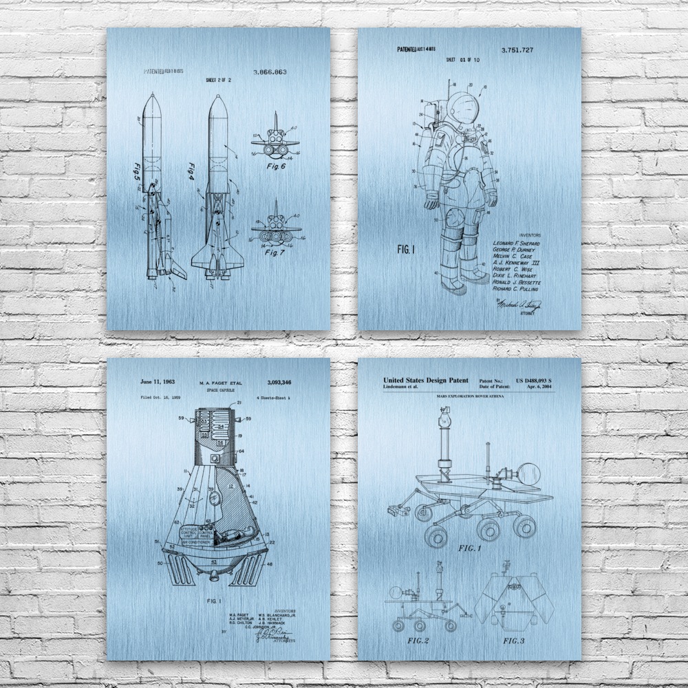 NASA Space Patent Wall Art Set of 4 Poster, Canvas or Framed Astronaut Gift - Picture 10 of 12