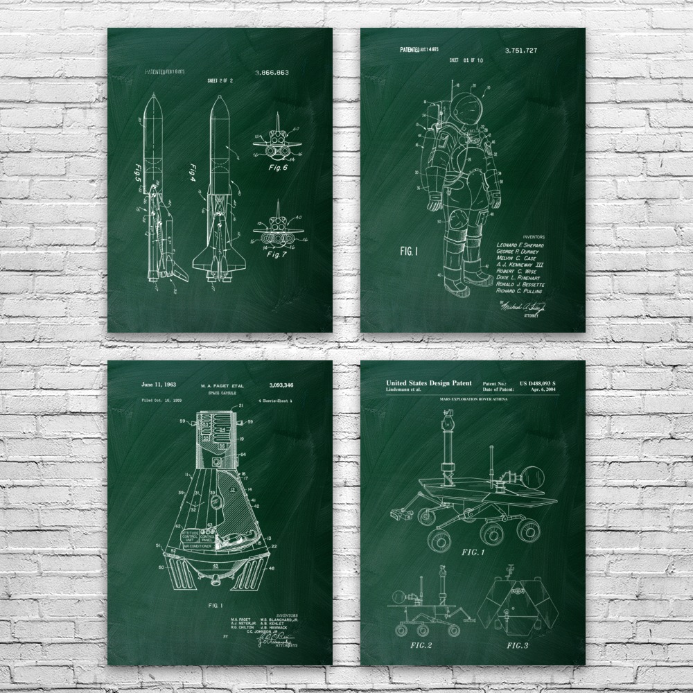 NASA Space Patent Wall Art Set of 4 Poster, Canvas or Framed Astronaut Gift - Picture 7 of 12