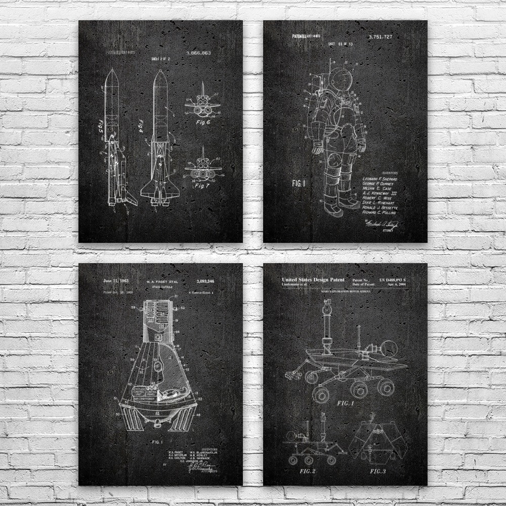 NASA Space Patent Wall Art Set of 4 Poster, Canvas or Framed Astronaut Gift - Picture 9 of 12