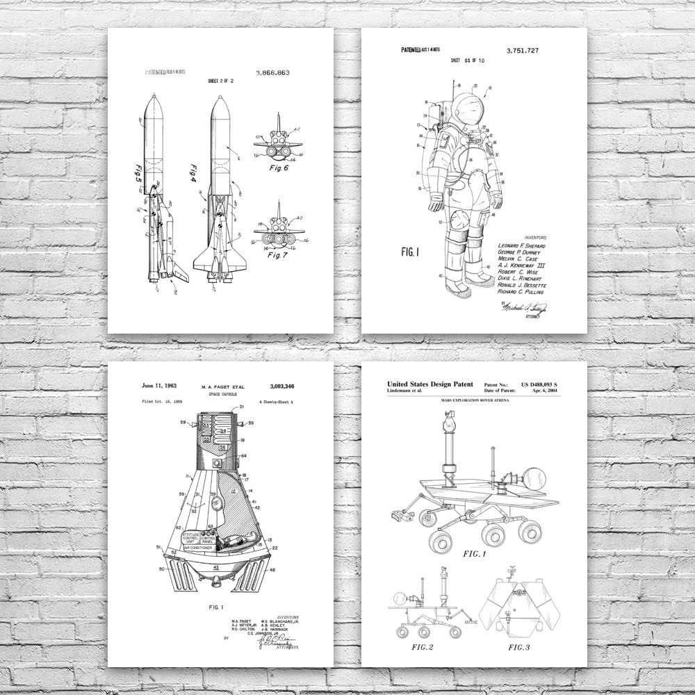 NASA Space Patent Wall Art Set of 4 Poster, Canvas or Framed Astronaut Gift - Picture 11 of 12