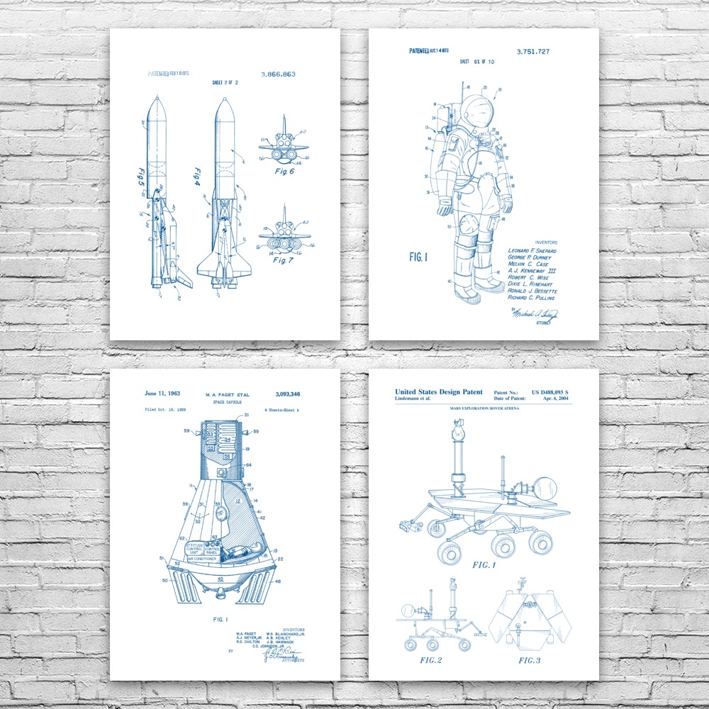 NASA Space Patent Wall Art Set of 4 Poster, Canvas or Framed Astronaut Gift - Picture 12 of 12