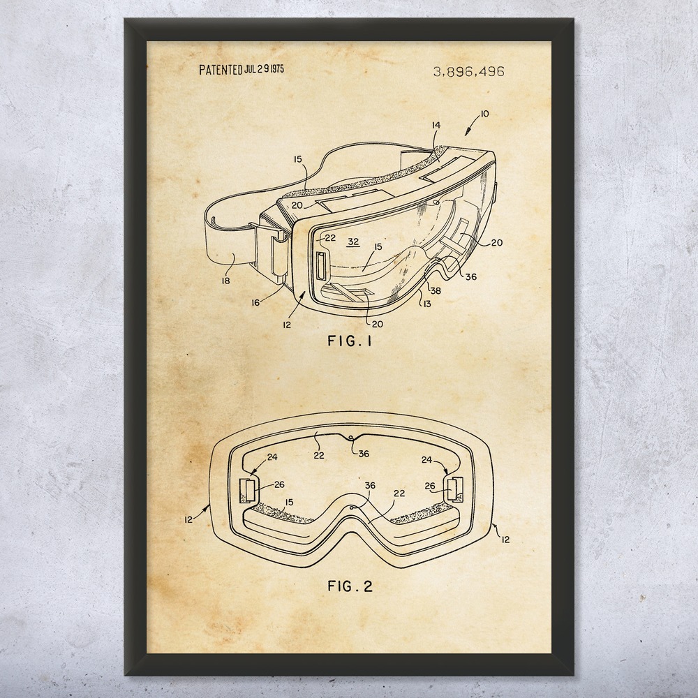 Ski Goggles Patent Wall Art Poster, Canvas or Framed Winter Decor Skiing Gifts - Picture 8 of 15