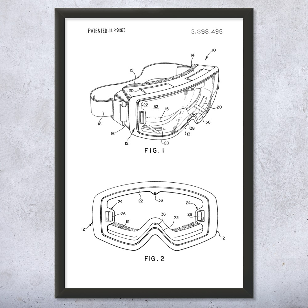Ski Goggles Patent Wall Art Poster, Canvas or Framed Winter Decor Skiing Gifts - Picture 14 of 15