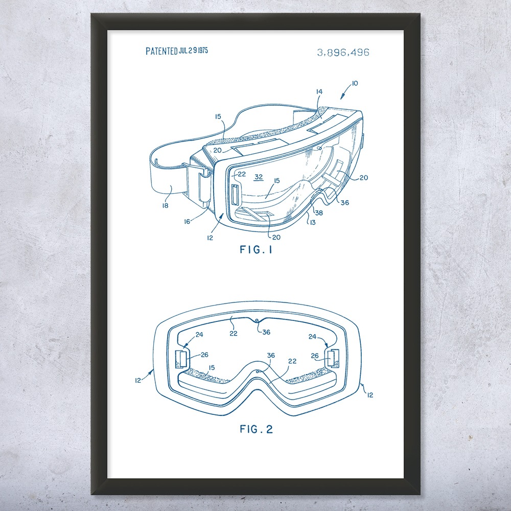 Ski Goggles Patent Wall Art Poster, Canvas or Framed Winter Decor Skiing Gifts - Picture 15 of 15