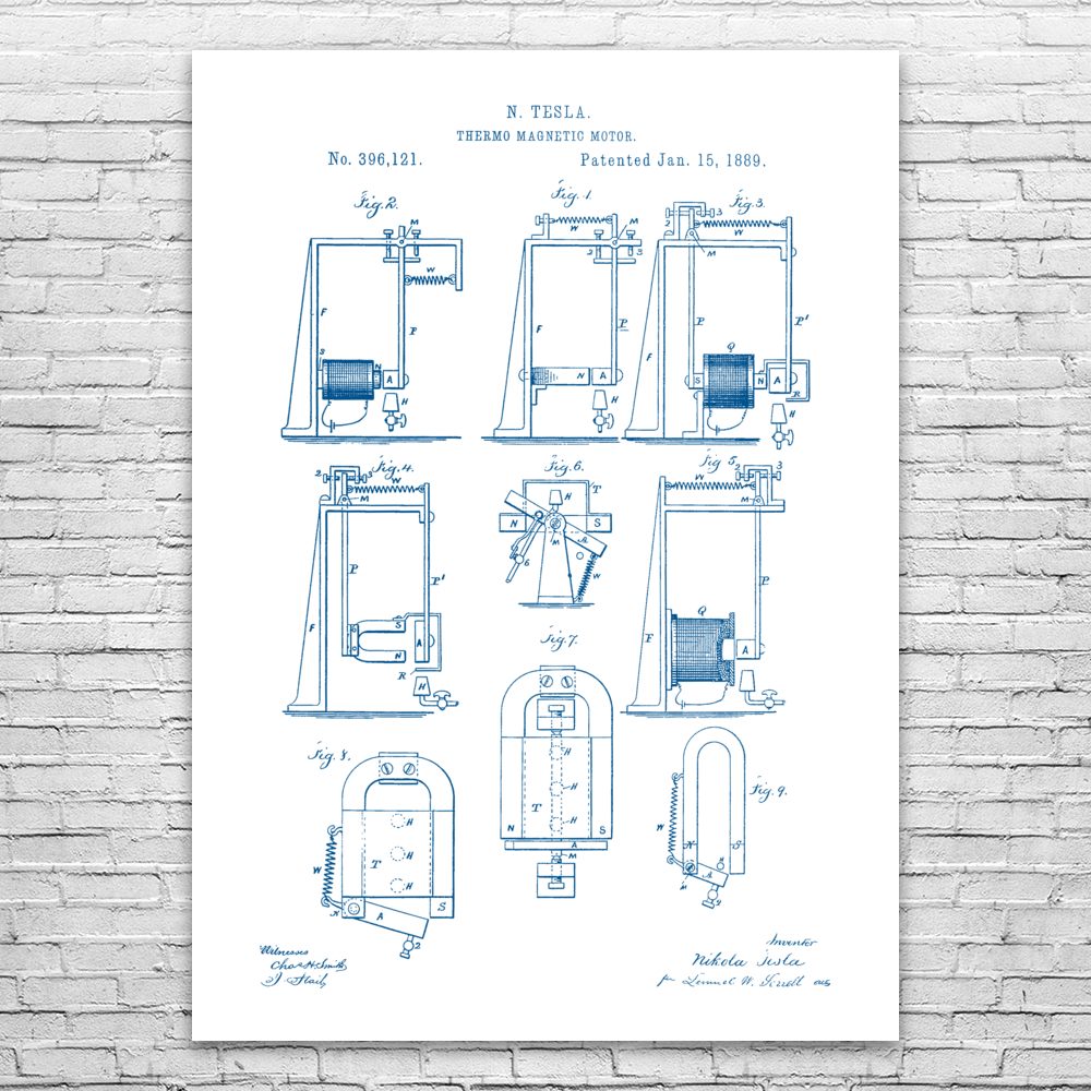 Nikola Tesla Thermo Magnetic Motor Poster Print Tesla Inventions Motor Art Print