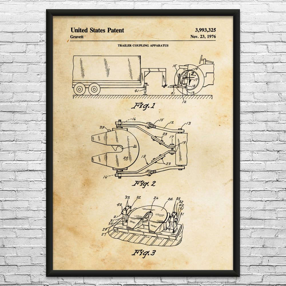 Semi Hitch Plate Patent Wall Art: Trucking Decor, Logistics Art, Trucker Gift
