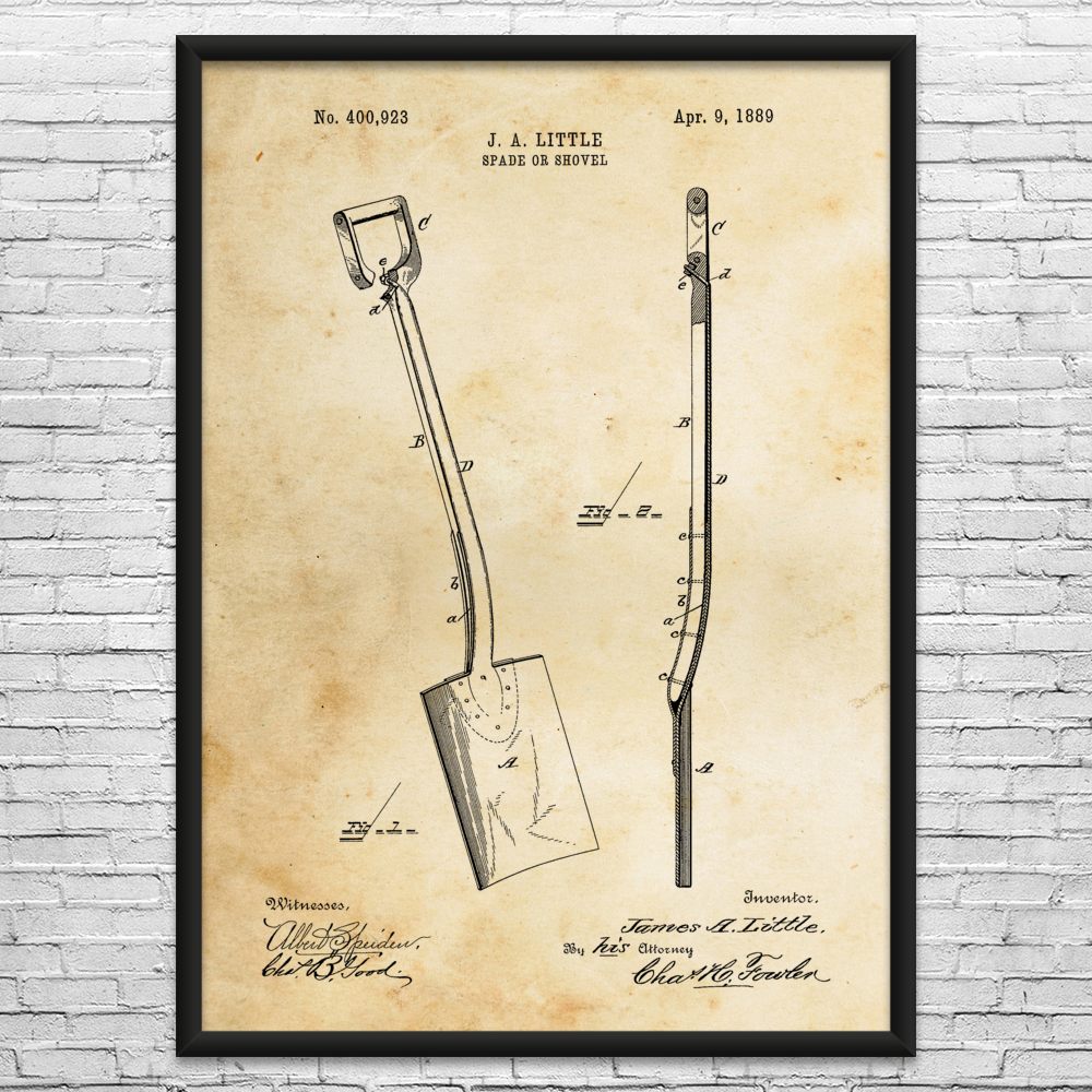 Shovel Patent Wall Art: Gardening Art, Grounds Keeper, Landscaper Gifts