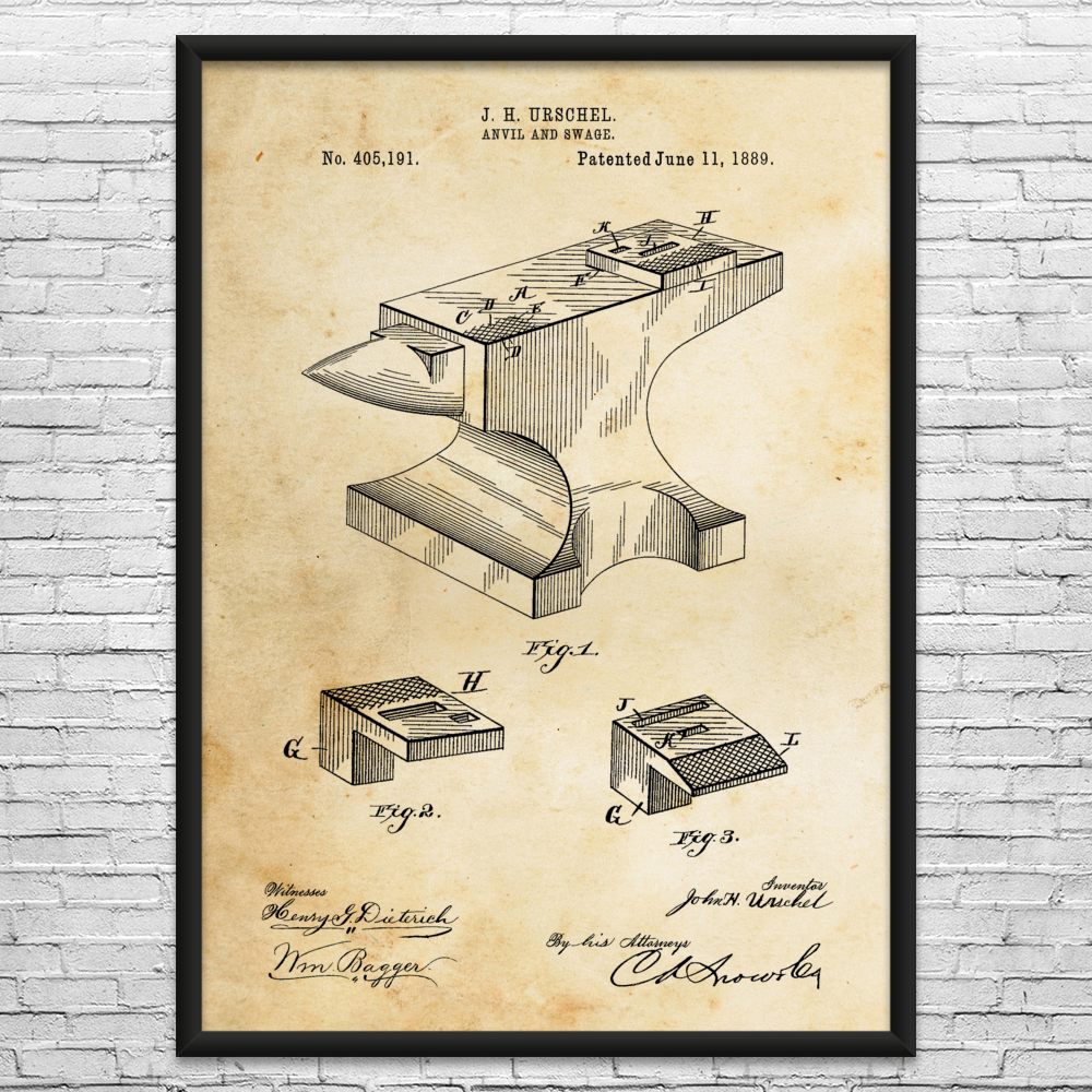 Blacksmith Anvil Patent Wall Art: Blacksmith Gift, Metal Working Art