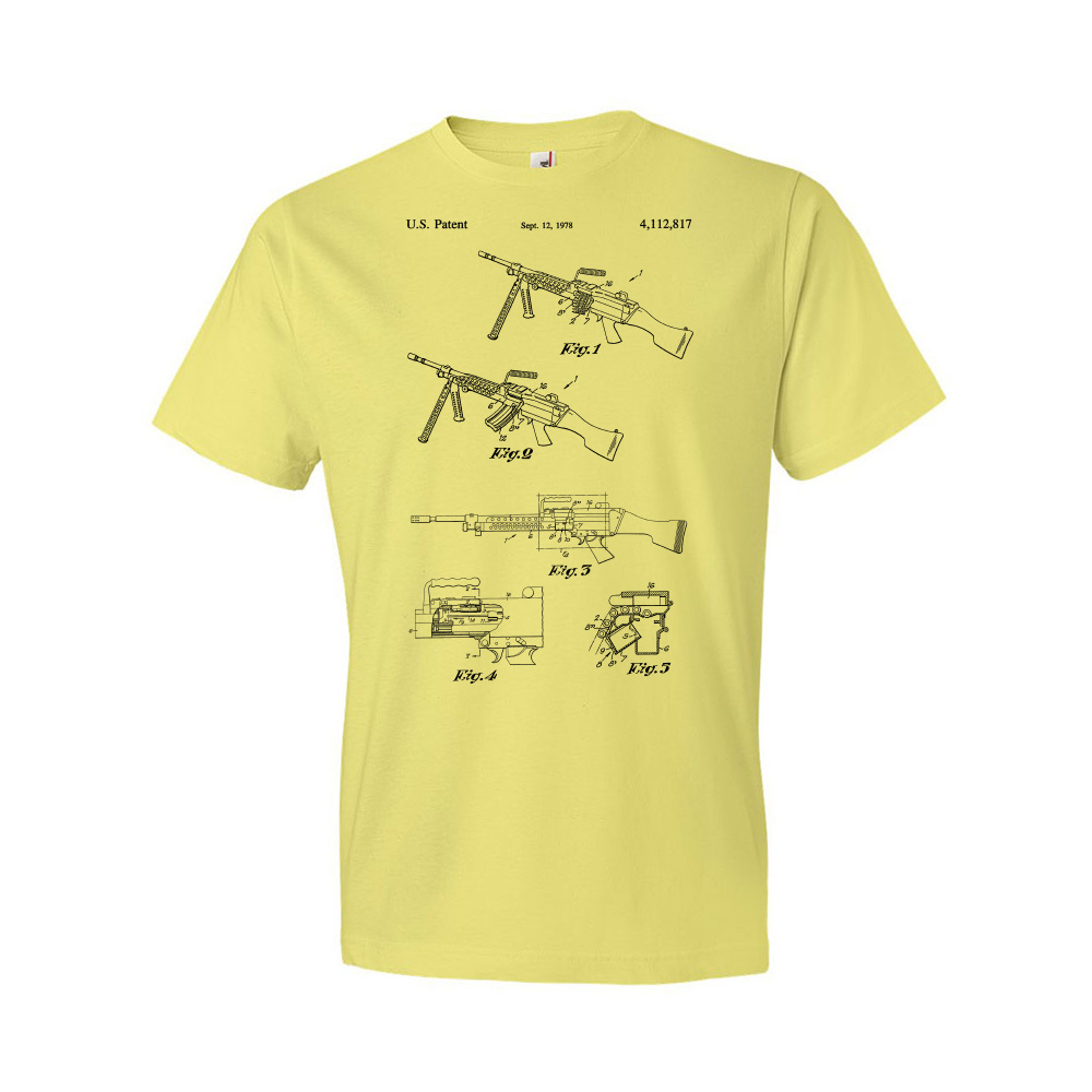 M249 SAW Machine Gun Shirt Soldier Gift Gun Blueprint Military Shirt Marine Gift - Picture 11 of 11