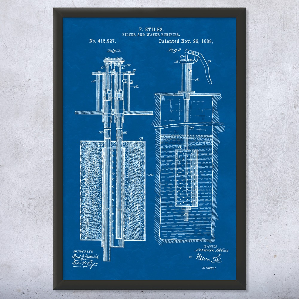 Water Filter Purifier Patent Wall Art Poster, Canvas or Framed Engineer Gifts - Picture 11 of 15