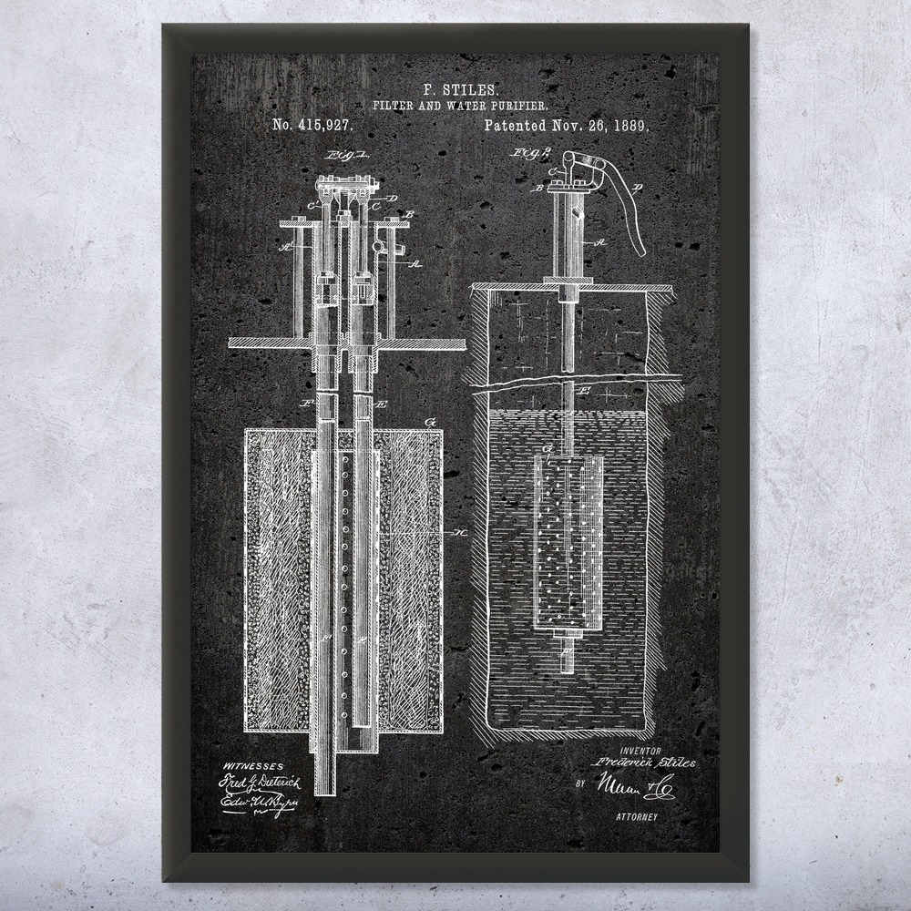 Water Filter Purifier Patent Wall Art Poster, Canvas or Framed Engineer Gifts - Picture 12 of 15