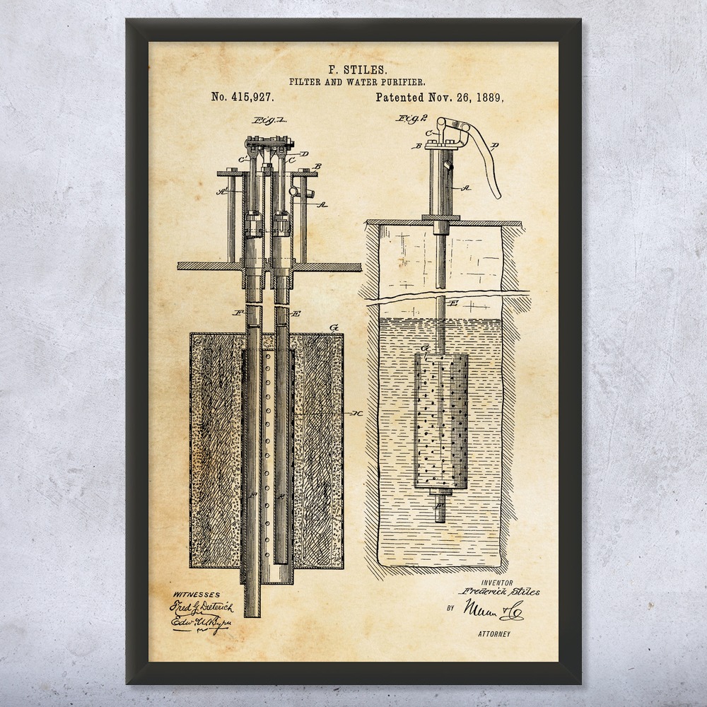 Water Filter Purifier Patent Wall Art Poster, Canvas or Framed Engineer Gifts - Picture 8 of 15