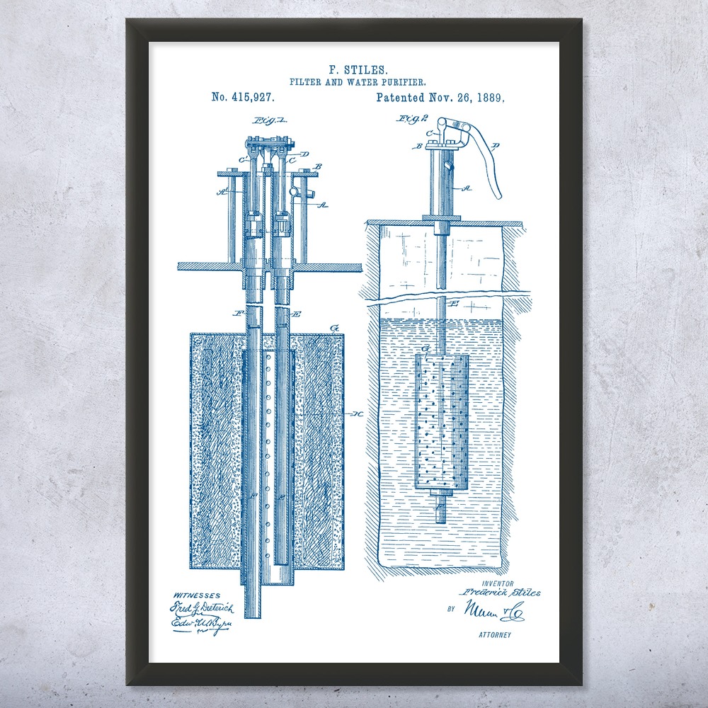 Water Filter Purifier Patent Wall Art Poster, Canvas or Framed Engineer Gifts - Picture 15 of 15