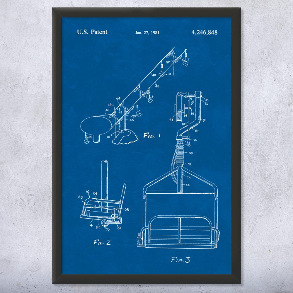 Ski Lift Patent Wall Art Poster, Canvas or Framed Skiing Art Winter Decor - Picture 11 of 15
