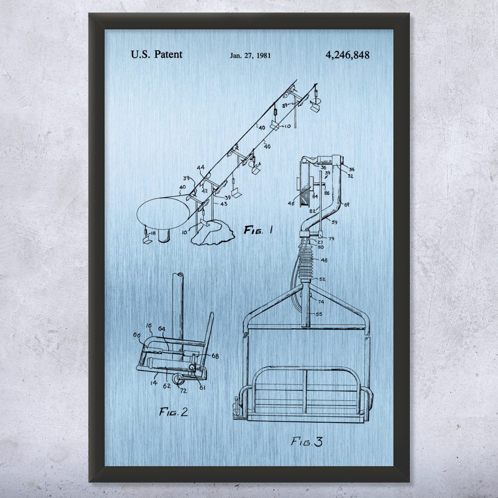 Ski Lift Patent Wall Art Poster, Canvas or Framed Skiing Art Winter Decor - Picture 13 of 15