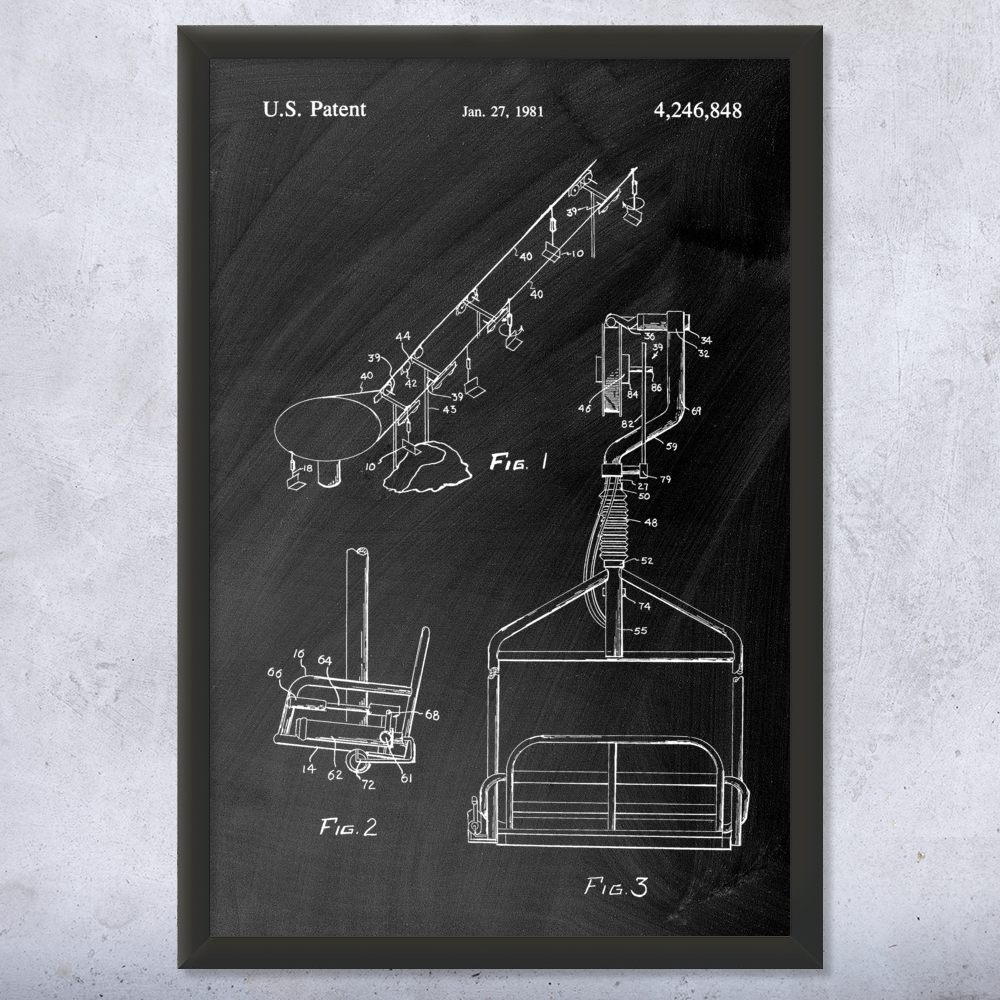 Ski Lift Patent Wall Art Poster, Canvas or Framed Skiing Art Winter Decor - Picture 10 of 15