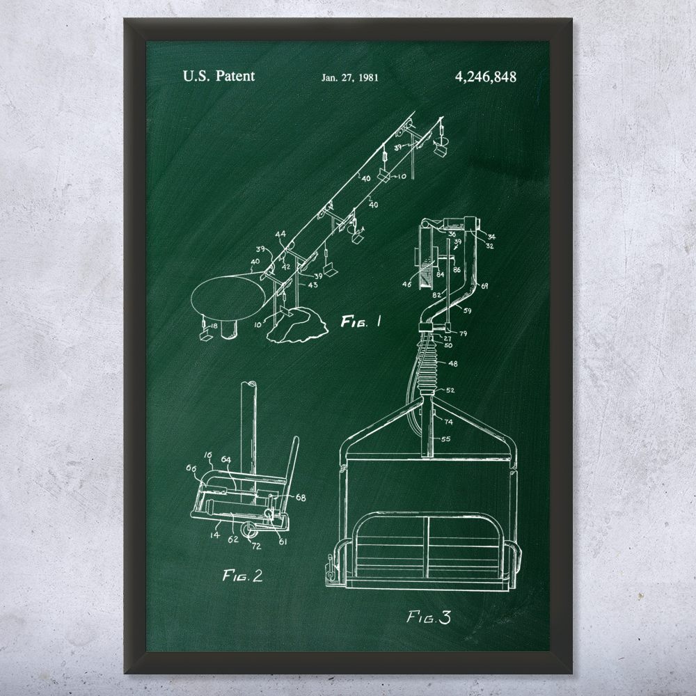 Ski Lift Patent Wall Art Poster, Canvas or Framed Skiing Art Winter Decor - Picture 9 of 15