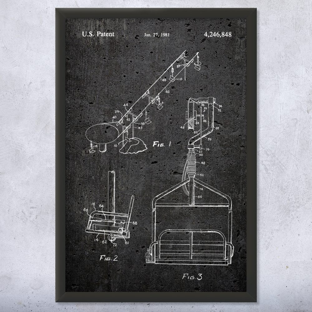 Ski Lift Patent Wall Art Poster, Canvas or Framed Skiing Art Winter Decor - Picture 12 of 15