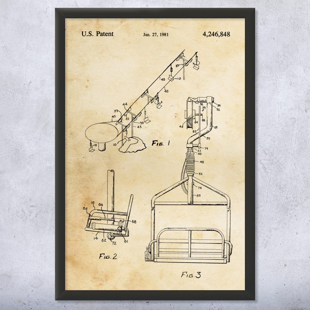 Ski Lift Patent Wall Art Poster, Canvas or Framed Skiing Art Winter Decor - Picture 8 of 15