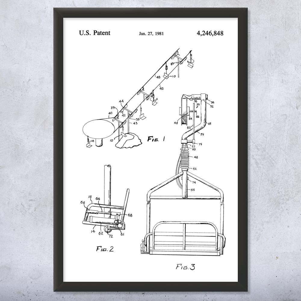 Ski Lift Patent Wall Art Poster, Canvas or Framed Skiing Art Winter Decor - Picture 14 of 15