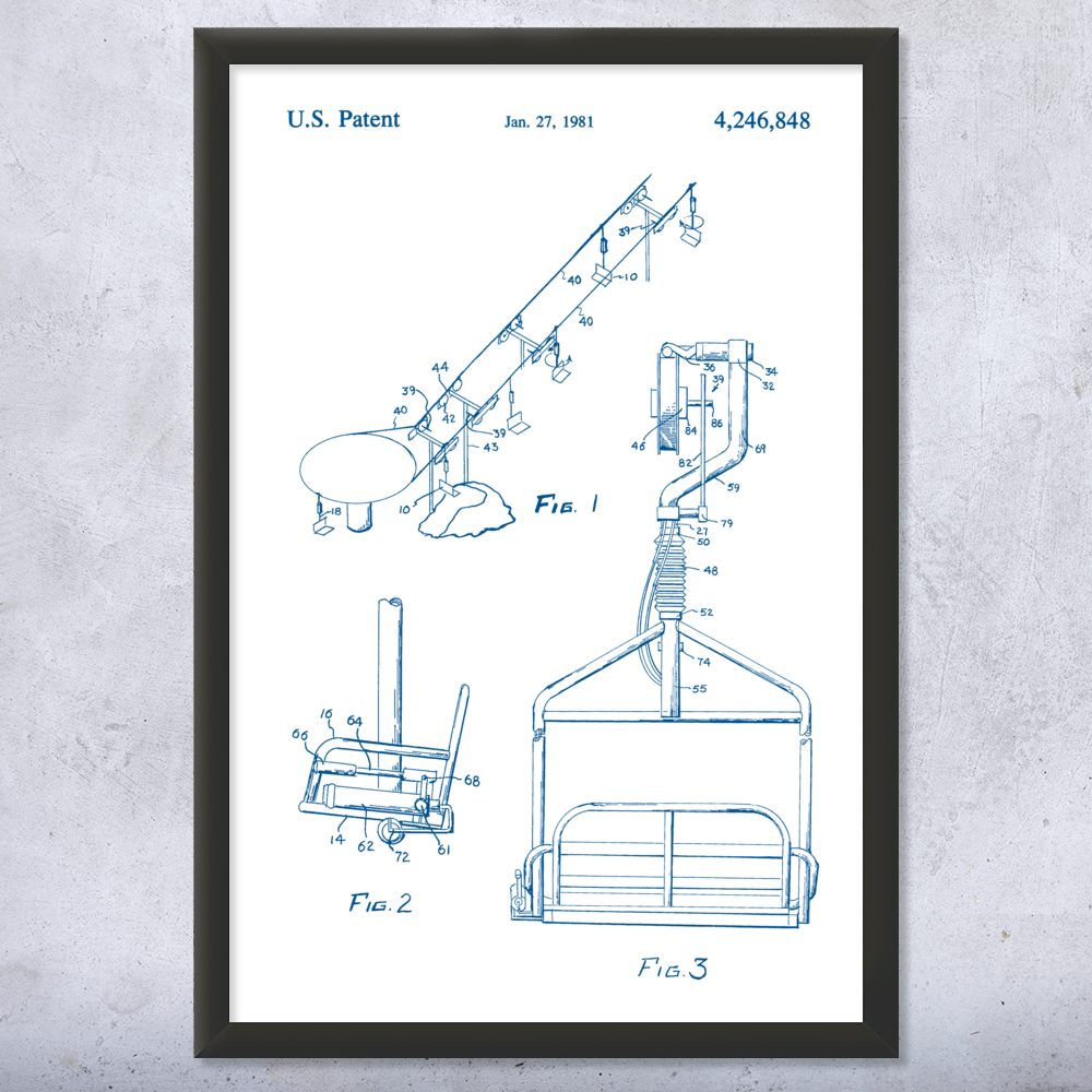 Ski Lift Patent Wall Art Poster, Canvas or Framed Skiing Art Winter Decor - Picture 15 of 15